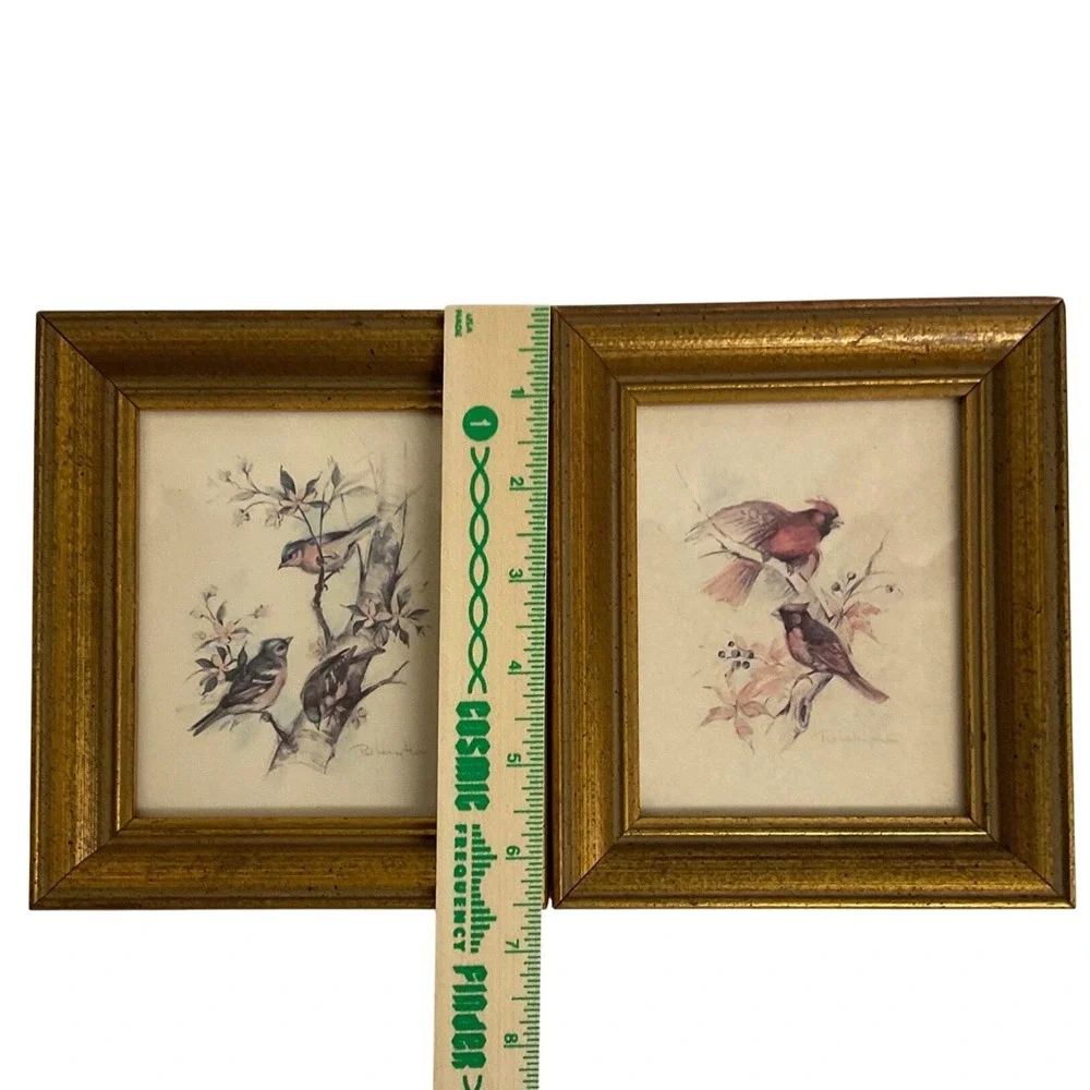 Vintage Paul Whitney Hunter Framed Bird Prints Set of 2 Cardinals Songbirds Gold
